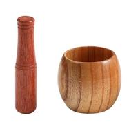 l'abbigliamento, 1 set di mortaio for aglio, macina in legno, rotondo, liscio, lucidato a mano, set di pestelli for macinare erbe, spezie, cereali, pepe(Small)