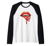 Labbra Rosse zanne Vampiro Denti morso Dracula Halloween Maglia con Maniche Raglan