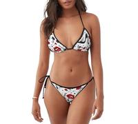 Labbra Tacchi Alti Stampa Beachwear Costume Da Bagno Donna Due Pezzi Costume Da Bagno Vacanze Estive Piscina Attività, Nero , XL