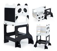 labebe torre montessoriana bambini（Altezza 92 cm）, grandi dimensioni torre montessoriana pieghevole in legno, 3 in 1 set di scrivania e sedia per bambini trasformabile con lavagna-Panda