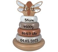 Label Label Torre impilabile - Personalizzabile I Regalo per nascita & Battesimo I Handmade Baby Giocattolo in legno I Regali Personalizzati Baby I Etichetta Gioco impilabile con nome e dati di