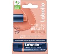 Labello Caring Beauty Nude - Matita per la cura delle labbra con colore e protezione solare, con SPF 30, vitamina E e olio di mandorle biologico, balsamo per labbra e guance (4,8 g)