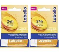 Labello Mango Shine, matita profumata per la cura delle labbra con oli naturali e aroma di mango, balsamo per labbra nutriente per una delicata lucentezza sulle labbra (4,8 g) (Confezione da 2)