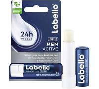 Labello Men Active - Matita per la cura delle labbra con SPF 15, efficace cura delle labbra per uomini con burro di karitè, vitamine e oli naturali, balsamo per labbra per 24 ore di umidità (4,8 g)
