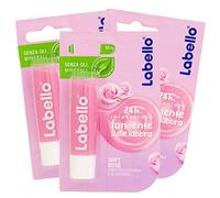 Labello Soft Rosé Balsamo Labbra Idratante Burrocacao Rosato con Estratto di Rosa e Oli Naturali Nutrienti per 24h - 3 Stick