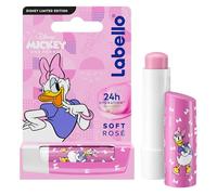 LABELLO Soft Rosé Daisy Duck Limited Edition Disney (1 x 5,5 ml), idratante per labbra in madreperla per bambini, balsamo per labbra nutriente con idratazione di lunga durata