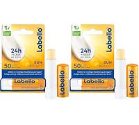 Labello Sun Protect SPF 50, cura delle labbra impermeabile ad alta protezione solare, cura delle labbra senza olio minerale con burro di karitè, vitamine e oli naturali (4,8 g) (Confezione da 2)