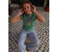 Labelrail x Rebecca Olivia - T-shirt mini a quadretti verde giada arricciata 36