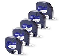 Labelwell 5x Nastro per Etichette Compatibile per Dynmo 91201 S0721610 91221 Nero su Bianco Plastica 12mm x 4m per Dynmo 200B S0883990 LT-100H LT-100T Plus LT-110T QX 50 XR XM 2000 80
