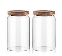 Labina Barattoli da 1000 ml con coperchio in legno, 33 once a collo largo con coperchio per la conservazione della farina, contenitore in vetro con coperchio per zucchero, biscotti, spaghetti, noci e