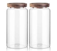 Labina Barattoli da 1200 ml con coperchio in legno, 40 once a collo largo con coperchio per la conservazione della farina, contenitore in vetro con coperchio per zucchero, biscotti, spaghetti, noci e