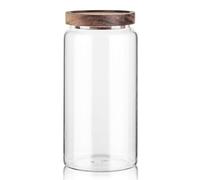 Labina Barattoli da 1200 ml con coperchio in legno, 40 once a collo largo con coperchio per la conservazione della farina, contenitore in vetro con coperchio per zucchero, biscotti, spaghetti, noci e