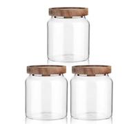 Labina Barattoli in vetro con coperchio in legno, 3 x 600 ml, a collo largo, con Lids, ermetici, con coperchio per zucchero, biscotti, spaghetti