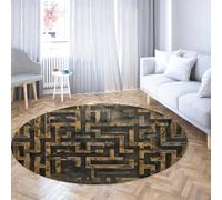 Labirinto Bambini Tappeto Rotondo Lavabile Stuoia Nursery Morbido Carpet Antiscivolo per Aula Sala Giochi Arredamento Camera Illusione 3D Motivo geometrico Oro e Carbone Studio/Sala Accento 90cm
