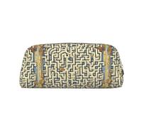 Labirinto mappa del tesoro leggero portatile in pelle con cerniera portapenne 20,5 x 5,5 x 8 cm per ufficio viaggio trucco borsa portaoggetti, Argento, Taglia unica, Portamonete