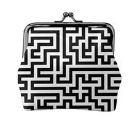 Labirinto Portamonete in pelle da donna bianco nero, portamonete piccolo con chiusura a scatto con chiusura a scatto Portafoglio con fibbia per regalo ragazza