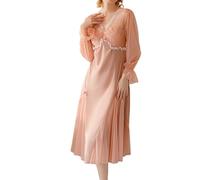 L'abito estivo da donna 2026 può indossare una camicia da notte lunga e casual con inserti in pizzo a rete., oro rosa, L