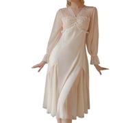 L'abito estivo da donna 2026 può indossare una camicia da notte lunga e casual con inserti in pizzo a rete., beige., L