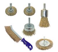 Labor Set 6 Spazzole in Ottone per Trapano e Uso Manuale - Disco, Pennello, Tazza, Curva