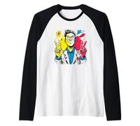 Laboratorio di Segno Grafico retrò Pop con Scritta Smiling Scientist Double Peace Maglia con Maniche Raglan