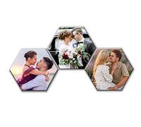 LaboratorioRadice Quadri canvas composizione di 3 esagoni su tela con 3 foto personalizzate cm.108 x 60 su pannello legno - 3 Quadri forma esagono personal