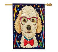 Labradoodle Cane Matite Casa Bandiera 71 cm x 101 cm Double Face per esterno Decorativo, Divertente ritorno a scuola Cucciolo FrontYard Tela Home Flag, Pet Class Outdoor Pattern Backyard Lawn Flag
