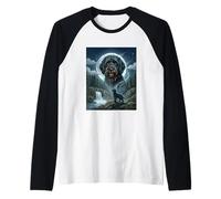 Labradoodle Howling to The Moon Meme Divertente Amante dei Cani Maglia con Maniche Raglan