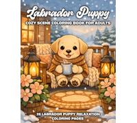 Labrador Puppy Cozy Scene Coloring Pages for Stress Relieving Relaxation, Labrador Retriever Gifts for Women and Men: Lab Puppy Coloring Book for Adults