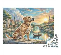 Labrador Retriever 1000Pc Puzzle for Adults Kids Dog by River at Sunset Fun Present Activity for Home Age 12 Years Up 70x50cm/1000pcs