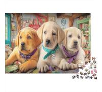 Labrador Retriever Bundle Di Puzzle Da 1000 Pezzi Per Hobbisti, Cartone Spesso,Tre Cuccioli Collari Colorati Decorazione Murale, Regalo Di Natale, Sfida Mentale 52x38cm/1000pcs
