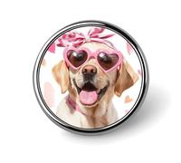 Labrador Retriever Cane Indossare Occhiali da Sole Rosa Spilla Rotonda per Uomo Donna Moda Distintivo Collare Pin Dress Giacca Zaino Accessori