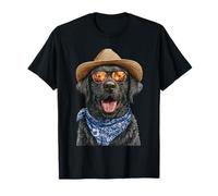 Labrador Retriever con Occhiali da Sole e Cappello di Paglia Cane Estate Maglietta