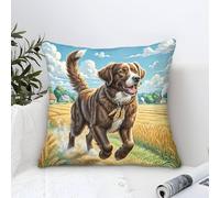 Labrador Retriever Dog Federa Cuscino Moderni Pittura Ad Olio,Golden Wheat Field Square Federe Cuscini Divano Poliestere Fodere Per Cuscini Adatto Per Divani Soggiorno Cuscino Decorazione 40x40cm