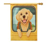 Labrador Retriever Dog School Bus Front Yard Backyard Juta Verticale Casa Bandiere 28x40 Double Face per Esterno, Divertente Ritorno a Scuola Cucciolo Casa Stampato Bandiera, Pet Class Home Outdoor