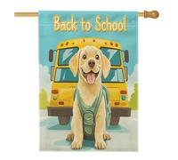 Labrador Retriever Dog School Bus House Flag 71,1 x 101,2 cm Double Face per decorazione esterna, divertente ritorno a scuola cucciolo FrontYard Canvas Home Flag, Pet Class Outdoor Pattern Backyard