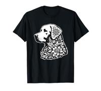 Labrador Retriever floreale vintage invecchiato nero e bianco Maglietta