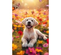Labrador Retriever Puppy in a field of colorful flowers Notebook - Large 6 x 9 inches - 127 Pages