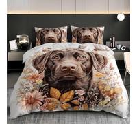 Labrador Retriever Set Copripiumino Singolo 135x200 cm (2 Federa 50x80) Morbido ed Ipoallergenico Microfibra Set di Biancheria da Letto, Cioccolato 3 Pezzi Copripiumone con Cerniera