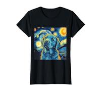 Labrador Retriever, Simpatico Cane, Notte Stellata, Dipinto di Van Gogh Maglietta, Donna, Nero, S