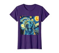 Labrador Retriever, Simpatico Cane, Notte Stellata, Dipinto di Van Gogh Maglietta, Donna, Viola, S