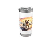 Labrador sulla spiaggia, laboratorio, cane, cucciolo di labrador Bicchiere termico in acciaio inox doppia parete