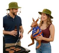 labreeze Set di 2 copricapi in sughero australiano e canguro gonfiabile da 70 cm, set di travestimenti per la festa dell'Australia, festival, barbecue, addio al celibato/addio al celibato ed eventi in