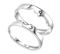 LABRIMP 1 Paio Anello Aperto, Regolabile, Sole per Coppie | Finitura Argentata Lucida, Rame Effetto Elettroplaccato, Stile Elegante per Club, Natale, Anniversari