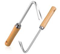 LABRIMP Diserbatrice Manuale in Acciaio Inox con Manico per Giardino | Forche a V Affilate, Presa Facile, Legno Naturale, Strumento per Sradicare e Trapiantare Piante