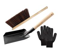 LABRIMP Pulizia Stufa con Spazzola in Silicone Paletta in Acciaio Carbonio e Guanti Isolanti in Silicone Manico in Legno Naturale Compatto e Leggero per Raccogli Cenere e Pulizia Stufa