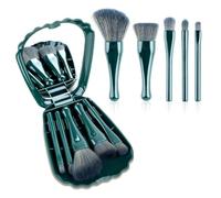Labros Mini set di pennelli da trucco da viaggio 5pcs con il caso dello | Scatola a specchio a forma di conchiglia, fondotinta e ombretto, kit cosmetico portatile, setole sintetiche morbide