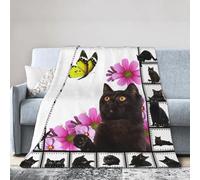 LaBuyGVT Coperta in pile con gatto nero morbido e accogliente carino kawaii gattino gatto peluche regali per gli amanti dei gatti caldo biancheria da letto roba decorazione per ragazze ragazzi bambini