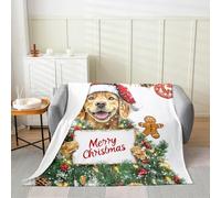 LaBuyGVT Coperta in pile con scritta Merry Christmas Puppy Dog Plush for Kids Man Women Men Teens Ultra Soft Decor Xmas Deer Elk Decor Throw Blankets