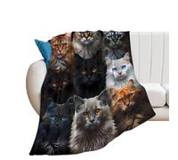 LaBuyGVT Coperta in pile con stampa di gatti kawaii gattino gattino animale nero regali per divano letto roba decorazione leggera morbida accogliente peluche caldo biancheria da letto per amanti