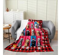 LaBuyGVT Coperta in pile Merry Christmas Dog Peluche Baby Xmas Animals Decor per ragazzi adolescenti Decor fiocco di neve rosso nero geometria camera da letto coperte